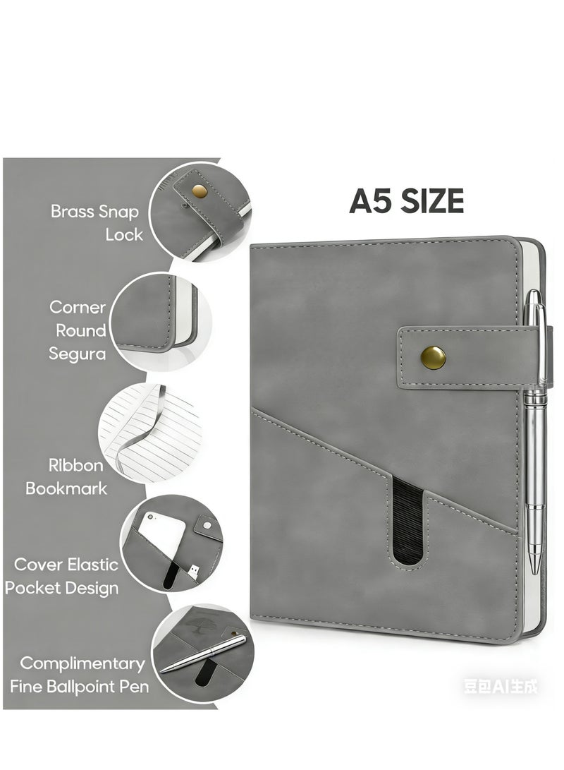 A5  Lined Leather Hardcover Notebook Hardcover Journal Set with Divider, Pocket,  Pen and Gift BoxRuled Notepad for School, Office, Business Travel, Men and Women, Grey - Image 5